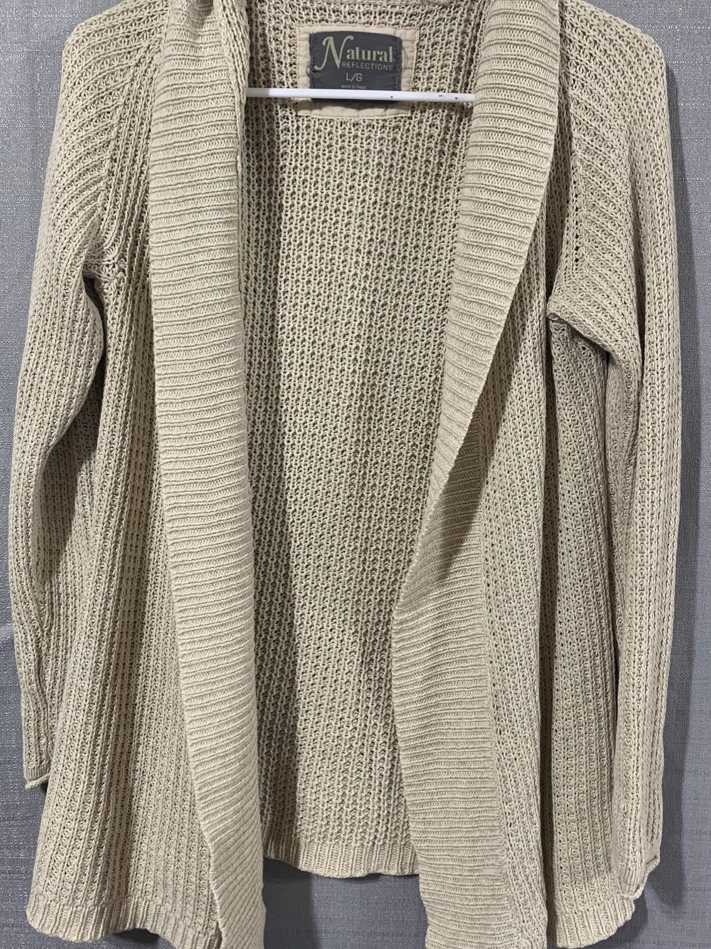 Natural Reflections Open Front Knit Cardigan Beige Size Large
